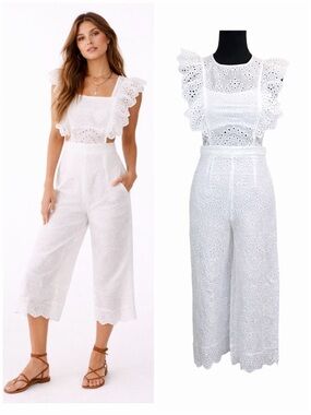 Vestique White Boho Cotton Eyelet Lace Cropped Jumper Size Small White Coastal